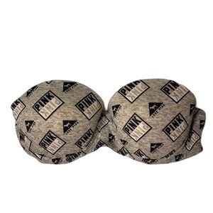 PINK VS Gray Black Signature Print Underwire Strapless Push-up Bra Size 32C